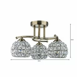 Dunelm Bergen 3 Light Crystal Antique Brass Ceiling Fitting -DUNEL House Shop 1000119863 alt06