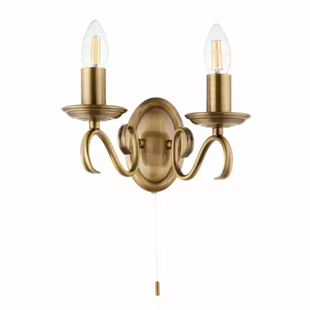 Vogue Lighting Vogue Bernice 2 Light Wall Light Antique Brass 4 Vogue Lighting Vogue Bernice 2 Light Wall Light Antique Brass - Image 2