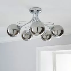 Dunelm Mateo 5 Light Glass Chrome Semi-Flush Ceiling Fitting -DUNEL House Shop 1000158444 alt01