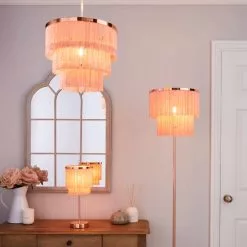 Dunelm Jaz Fringe Pink Floor Lamp -DUNEL House Shop 1000158499 alt08