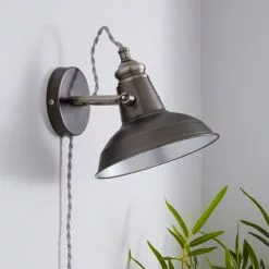 Dunelm Lucas Industrial Easy Fit Plug In Wall Light Pewter -DUNEL House Shop 1000158758 alt01