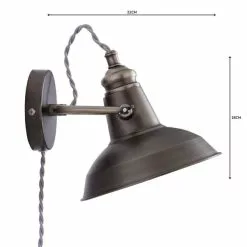Dunelm Lucas Industrial Easy Fit Plug In Wall Light Pewter -DUNEL House Shop 1000158758 alt04