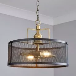 Dunelm Kalix 2 Light Mesh Black Gold Ceiling Fitting