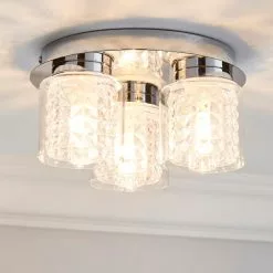 Dunelm Hylton 3 Light Glass Bathroom Flush Ceiling Fitting