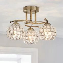 Dunelm Bergen 3 Light Crystal Antique Brass Ceiling Fitting