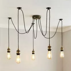 Dunelm Logan 5 Light Spider Antique Brass Industrial Cluster Flex Fitting