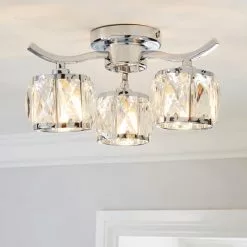 Dunelm Kleio 3 Light Glass Chrome Semi-Flush Ceiling Fitting