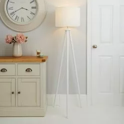 Dunelm Jandia Wooden Tripod White Floor Lamp