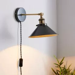 Dunelm Logan Grey Industrial Easy Fit Plug In Wall Light