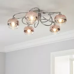 Dunelm Seychelles Blush Pink 5 Light Flush Ceiling Fitting