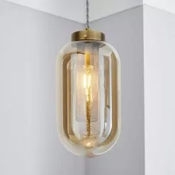 Dunelm Safi Mesh 1 Light Pendant Ceiling Fitting Antique Brass