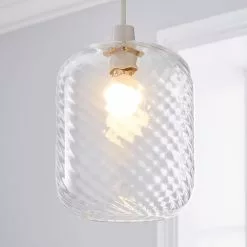 Dunelm Elodie Ribbed Glass Easy Fit Pendant Clear Lustre