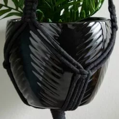 Dunelm Black Hanging Ceramic Pot With Macrame -DUNEL House Shop 30732442 alt02