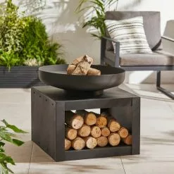 Dunelm Large Fire Pit With Log Store Black