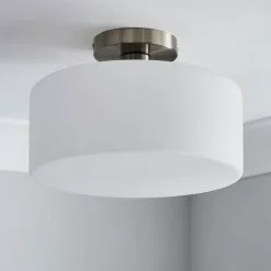 Dunelm Amelie Opal Satin Nickel Glass Flush Ceiling Fitting -DUNEL House Shop 30768664 alt01