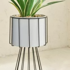 Elements White Planter On Wire Frame -DUNEL House Shop 30795358 alt01