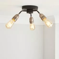 Dunelm Marsden 3 Light Semi Flush Ceiling Fitting, Black And Nickel