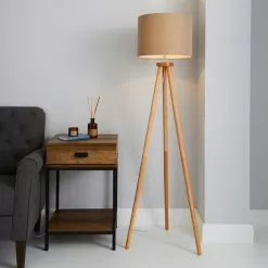 Dunelm Jandia Wooden Tripod Natural Floor Lamp