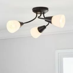 Dunelm Ordway Frosted 3 Light Black Ceiling Fitting