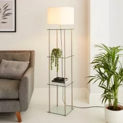 Dunelm Wendell Glass Shelved Floor Lamp