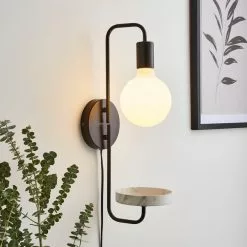 Dunelm Aubrey Exposed Bulb Shelf Wall Light Black And Faux Marble